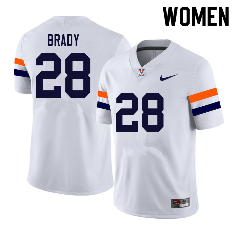 Women #28 Sam Brady Virginia Cavaliers College Football Jerseys Sale-White - Click Image to Close